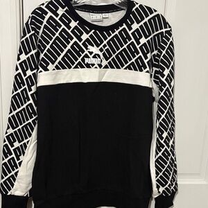 PUMA Women's Bold Black and White Crew Neck Sweater